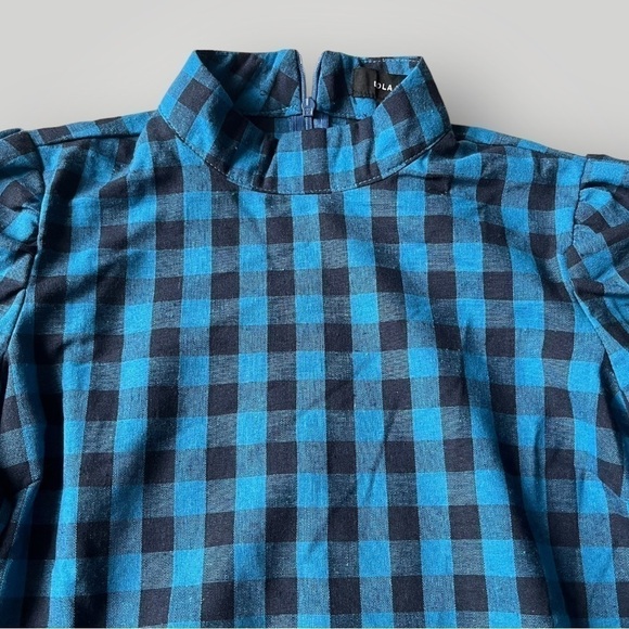 Lola May Blue Gingham Smock Midi Dress Puff Sleeve Cottagecore UK8 / US4 - Picture 10 of 14
